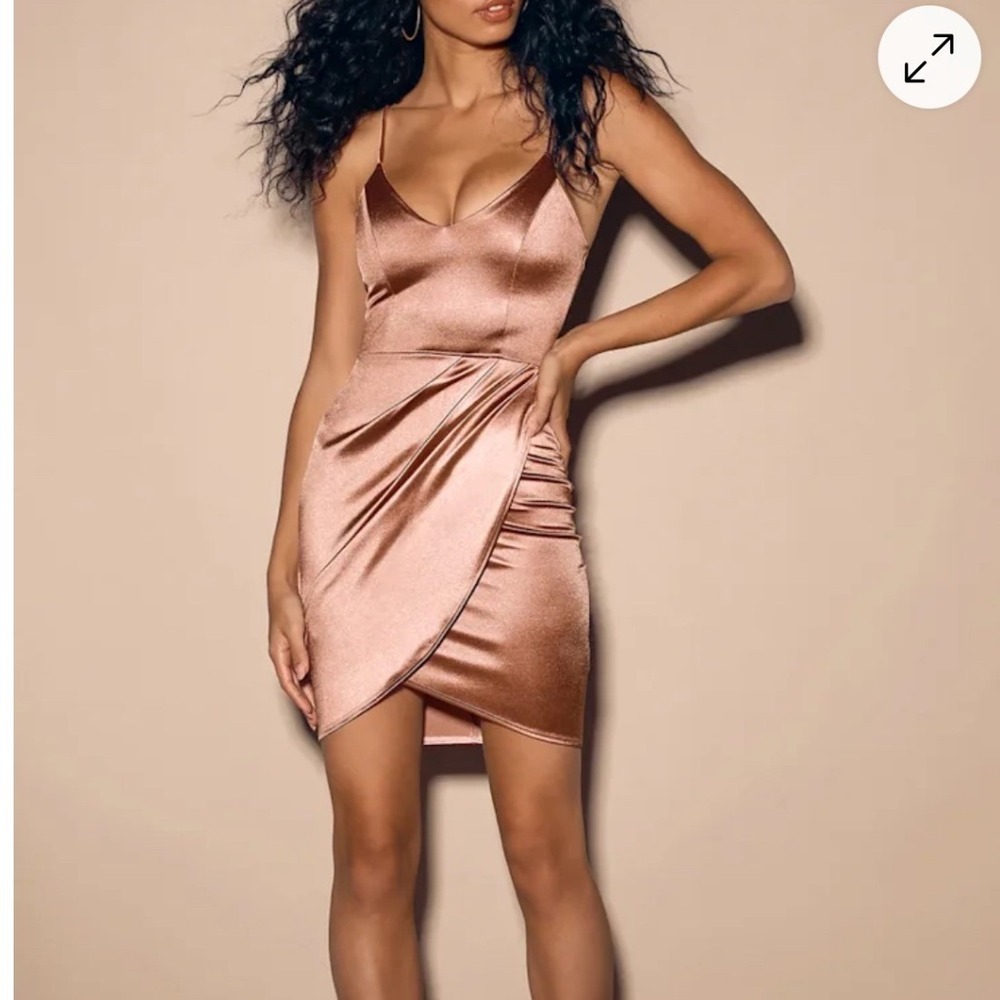 Lulus‎ Forever Your Girl Mauve Satin Bodycon Wrap Dress Spaghetti Strap Mini
